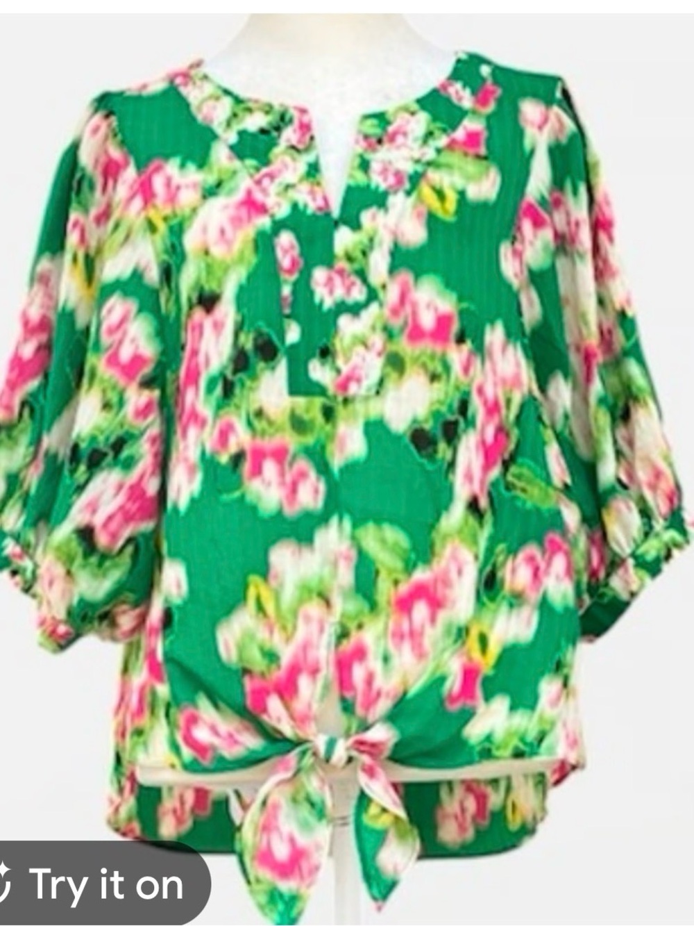 Rose + Olive Floral Tie-Front Blouse - Green Pink